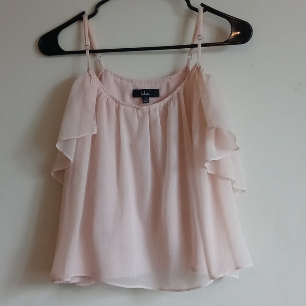 Lulus Peach Blush Off-The-Shoulder Flounce Spring Summer Crop Top, Size Small